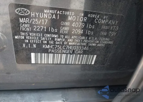 2017 Hyundai Ioniq Hybrid Sel из США, поврежденный, VIN KMHC75LC7HU033346